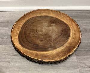 B. Smith Round Live Edge Wood Serving Tray Matte Rustic Brown 14.5” Medium